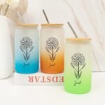 Birth Flower Iced Coffee Cup with Lid And Straw Customized Birthflower Drinking Cup with Name Women's Day Birthday Gifts for Bridesmaid Flower Party 16oz Glass Water Bottle - Image 4