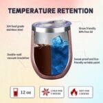 12 oz Insulated Wine Tumbler with Lid and Straw Double Wall Vacuum Insulated Wine Cup Stainless Steel Wine Tumbler Glasses for Coffee,Champaign,Office (Wrinkle Paint Rose Gold,1) - Image 3