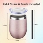 12 oz Insulated Wine Tumbler with Lid and Straw Double Wall Vacuum Insulated Wine Cup Stainless Steel Wine Tumbler Glasses for Coffee,Champaign,Office (Wrinkle Paint Rose Gold,1) - Image 4