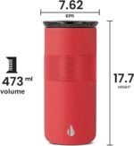 Elemental Artisan Insulated Tumbler, Triple Wall Coffee Travel Mug, Reusable Stainless Steel Coffee Tumbler with Ceramic Lid, Thermal Coffee Cups for Hot (6 Hrs) & Cold (18 Hrs), 16oz - Red - Image 3