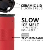 Elemental Artisan Insulated Tumbler, Triple Wall Coffee Travel Mug, Reusable Stainless Steel Coffee Tumbler with Ceramic Lid, Thermal Coffee Cups for Hot (6 Hrs) & Cold (18 Hrs), 16oz - Red - Image 4