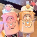 Cute Stainless Steel Water Bottle with Straw and Strap, Kawaii Insulated Bear Water Bottles Leak-Proof Stainless Steel Vacuum BPA Free Reusable Cup for Sports Girls (Brown) - Image 4