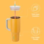 Owala Stainless Steel Triple Layer Insulated Travel Tumbler with Spill Resistant Lid, Straw, and Carry Handle, BPA Free, 40 oz, Orange (Tropical) - Image 3