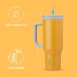 Owala Stainless Steel Triple Layer Insulated Travel Tumbler with Spill Resistant Lid, Straw, and Carry Handle, BPA Free, 40 oz, Orange (Tropical) - Image 4