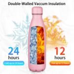 Insulated Water Bottle, 17oz Stainless Steel Water Bottles with straw lid, Metal Sports Water Bottles for Boys,Girls, Double Wall Vacuum BPA-Free Flask for School, Sports (Matcha & Pink) - Image 3