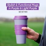 Copco Acadia 16oz Travel Mug with Lid, Set of 2 Double Wall Insulated Tumbler, Non-Slip Sleeve and BPA-Free - Microwave & Dishwasher Safe, Reusable Plastic To Go Travel Coffee Mug (Purple) - Image 3