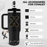 Black Accessories for Stanley Cup Accessories 30OZ 40OZ, All Accessories Gift Box Contain Flower Straw Topper, Sillicone Boot, Letter Stickers and Pendants,Spill Stopper Set (Black X) - Image 3