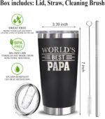World's Best Papa Tumbler - Best Papa Laser Engraved - Papa Mug - Father's Day Gift - Birthday Gift For Papa - Papa Coffee Mug - Stainless Steel Travel Tumbler 20Oz, Black - Image 3