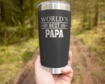 World's Best Papa Tumbler - Best Papa Laser Engraved - Papa Mug - Father's Day Gift - Birthday Gift For Papa - Papa Coffee Mug - Stainless Steel Travel Tumbler 20Oz, Black - Image 4