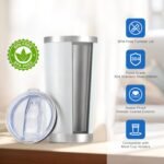 OMTech 20oz Tumblers Bulk, 6pc Stainless Steel Tumbler Set with Lid & Straw, Double Wall Vacuum Insulated Mug for Laser Engraver, Travel Coffee Mug for Hot & Cold Drinks, White Powder Coated Cup - Image 3