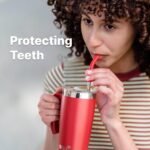 20 oz Tumbler with Straw Stainless Steel Double Wall Vacuum Insulated Coffee Travel Mug with Handle-Reusable Metal Leak Proof Water Cup for Women(Rose Red) - Image 5