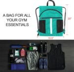 BeeGreen Drawstring Backpack Bag with Shoe Compartment, X-Large Black Gym Sports String Cinch Backpack - Image 3