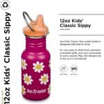 Klean Kanteen 12 oz Classic Kid's Sippy Bottle - For Little Hands - With Dust Cover & Attachable Loop - Durable, BPA-Free, Stainless Steel Material - Fits Interchangeable Caps - Happy Flowers - Image 3