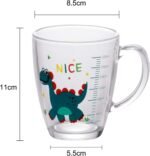 Tumbler with Straw and Lid Kids Cups Water Glasses with Handle Measuring Scale Iced Milk Juice Travel Mug Domestic Reusable Eco-friendly Cups for Girls Boys Adults 300ML (Dinosaur) - Image 3