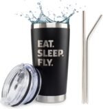JENVIO Pilot Gifts | 20oz Laser Etched Stainless Steel Travel Tumbler Mug 2 Lids 2 Straws Gift Box and Card Included | Aviation Flight Attendant Airplane Decor Men Christmas - Image 4