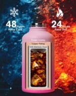 Half Gallon Water Bottle,64oz Insulated Water Bottle Stainless Steel Vacuum,Cold for 48 Hrs,BPA-Free & Leakproof -with Paracord Handle,Strap,Straw Spout Lids,Big Flask Jug for Gym Sports,Pink - Image 3