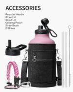 Half Gallon Water Bottle,64oz Insulated Water Bottle Stainless Steel Vacuum,Cold for 48 Hrs,BPA-Free & Leakproof -with Paracord Handle,Strap,Straw Spout Lids,Big Flask Jug for Gym Sports,Pink - Image 4