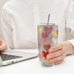 Valentine's Day Pink and Gold Heart 20oz Travel Coffee Mug Tumbler, Valentine's Day Gifts for Her Wife Girlfriend Women, Romantic Heart Stainless Steel Tumbler with Lid and Straw - Image 4