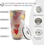Valentine's Day Pink and Gold Heart 20oz Travel Coffee Mug Tumbler, Valentine's Day Gifts for Her Wife Girlfriend Women, Romantic Heart Stainless Steel Tumbler with Lid and Straw - Image 7