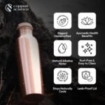 Pure Copper Water Bottle – 34Oz (1000 ml) – Handcrafted Smooth Finish Design, Leak-Proof – 100% Pure Copper Ayurvedic Metal Water Bottle for Benefits & Wellness - Image 4