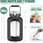 Large Glass Water Bottles with Stainless Steel Handle,100 oz Gallon Drinking Bottle with 2-in-1 Straw Lid,3 Liter Glass Water Jug with Silicone Sleeve,Wide Mouth,Black - Image 3