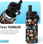 Sport Gift for Kids - 16oz Kids Water Bottle with Straw Lid, Stainless Steel Insulated Bottle, Leak Proof, BPA-Free, Sport Balls Water Bottles for Boy & Girls, School, Children Birthday Gift Cup(1pc) - Image 3