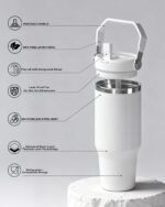 30 oz sublimation Blank Tumbler with Handle and Flip Straw, Stainless Steel Vacuum Insulated Water Bottle Travel Mug Thermal Cup for Home, Office, Car, Outdoors, Sports (white-10p) - Image 4