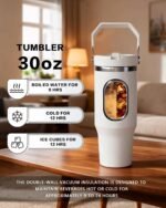 30 oz sublimation Blank Tumbler with Handle and Flip Straw, Stainless Steel Vacuum Insulated Water Bottle Travel Mug Thermal Cup for Home, Office, Car, Outdoors, Sports (white-10p) - Image 7