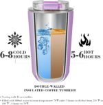 Puraville Insulated Tumblers with Lid, 14 oz Travel Coffee Mug Stainless Steel Vacuum Cup, Leak Proof Reusable Double Walled Coffee Tumbler for Iced and Hot Drinks, Lilac - Image 4