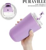 Puraville Insulated Tumblers with Lid, 14 oz Travel Coffee Mug Stainless Steel Vacuum Cup, Leak Proof Reusable Double Walled Coffee Tumbler for Iced and Hot Drinks, Lilac - Image 6