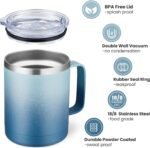 MEWAY 12oz Coffee Mug With Handle 2 Pack Bulk,Stainless Steel Insulated Travel Tumblers With Sliding Lid,Double Wall Vacuum Camping Cup for Hot & Cold Drinks Tea (Bubble Gum&Blue Waves,Set of 2) - Image 4