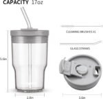 Glass Cups with Lids and Straws,16oz/480ml Reusable Iced Coffee Glasses & Juice Bottles,Cold Brew Tumblers with Leakproof Lids,BPA-Free Glass Jars for Juicing,Matcha,Tea,Smoothie (Grey) - Image 3