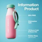 CHAKO LAB Ceramic Insulated Stainless Steel Water Bottle with Two Strap | BPA-Free Leak Proof | 17oz Bottle with Spout Lid & Straw | Peach - Image 3