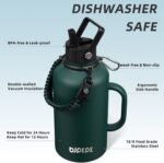 BJPKPK Half Gallon Insulated Water Bottles with Straw Lid & Side Handle, 50oz, 64oz, 87oz, 128oz Large, Stainless Steel Water Bottles with 3 Lids and Paracord Strap, Metal Water Jug,Army Green - Image 3