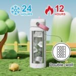 18 oz Pink Bow Water Bottle with Straw, Leak Proof, Kids Insulated Stainless Steel with Handle, Reusable, Metal, Backpack-side Fit, for Girls, School (Breeze Pink Bow) - Image 5