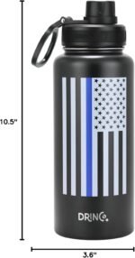 DRINCO Stainless Steel Water Bottle Spout Lid Vacuum Insulated Double Wall Water Bottle USA Flag Military Veteran (32oz Thin Blue Black, 32oz) - Image 7