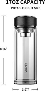 Vacuum Insulated Stainless Steel Travel Mug, Tea Tumbler with Tea infuser loose leaf Filter,Thermal Cup, Water Bottle with lid for coffee tea 18-Ounce Black… (Clear) - Image 3