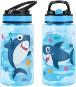Home Tune 15oz Water Bottle for Kids Girls Boys School, BPA Free, Leak Proof Flip Straw, Carry Loop, Easy Clean - Shark - Image 3