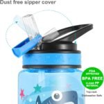 Home Tune 15oz Water Bottle for Kids Girls Boys School, BPA Free, Leak Proof Flip Straw, Carry Loop, Easy Clean - Shark - Image 5