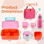 MAISON HUIS Bento Box for Kids with 8oz Soup Thermo, Insulated Lunch Bag & 17oz Water Bottle, 2-Compartment Bento Box with Built-In Ice Pack, Leak-Proof & BPA-Free (Pink) - Image 3