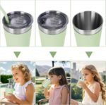 Carperipher 2 Pack Kids Cups with Rainbow Silicone Sleeves, 12oz 304 Stainless Steel Kids Cups with Lids and Straws, Travel Tumbler, Spill Proof Toddler Cup for Cold/Hot Drinks (Green,Blue) - Image 5