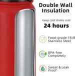 Fanhaw 20 oz Insulated Stainless Steel Water Bottle with Anti-Dust Chug Lid, Leakproof Vacuum Metal Bottle for Kids, Women & Men (Red) - Image 4