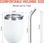 COMOOO 12oz Wine Tumbler with Lid and Straw, Stainless Steel Stemless Wine Glass, Double Wall Vacuum Insulated Wine Tumbler Cup, Cocktails,Beer,Champaign, White, 8 Pack - Image 4