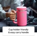 Takeya Straw Tumbler with Handle - Beverage Tumbler for Coffee, Water & More - Durable Tumbler with Built-In Silicone Coaster & 2 Straws - Double Stainless Steel Insulation - 40 oz, Onyx - Image 3