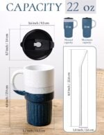 Ceramic Car Cup with Handle and Straw, 20oz Travel Mug with Lid, Large Portable Coffee Tumbler for Hot & Cold Beverages – Modern Tri-Color Design - Image 3