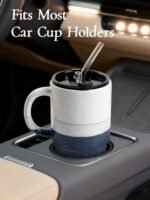 Ceramic Car Cup with Handle and Straw, 20oz Travel Mug with Lid, Large Portable Coffee Tumbler for Hot & Cold Beverages – Modern Tri-Color Design - Image 4