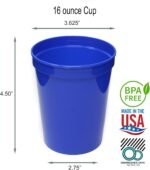 Rolling Sands 16 Oz Reusable Plastic Stadium Cups, Bulk 50 Pk, USA Made, BPA-Free Dishwasher Safe Plastic Tumblers, Blue - Image 3
