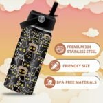 Cat Gifts for Boys Girls, 16 oz Water Bottle with Straw Lid, Stainless Steel Insulated Tumbler, Cute Cats Water Bottle for Cats Lovers, Black Cat Cup Gifts for Birthday Christma (1pcs) - Image 3