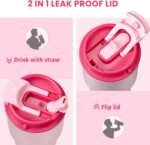 13.5oz Kids Insulated Tumbler with Lid and Straw, BPA-Free Stainless Steel Kids Water Bottle, Leak-Proof& Cupholder Friendly Tumbler for Boys & Girls -2 Pack(Pink+Purple) - Image 3