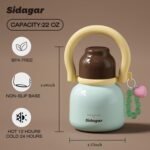 22 oz Water Bottle with Straw and Bowl, Wide Mouth Insulated Stainless Steel Tumbler;24H Ice Cold Leak-Proof Cup for Women Picnic & Hiking; Heart Bracelet Charm, Ideal Gift Choice, Gem Blue - Image 4